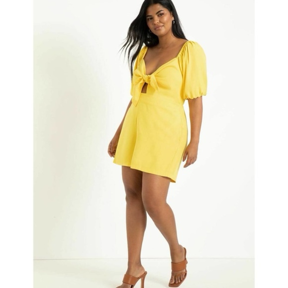 Eloquii Yellow Puff Sleeve Tie Front Romper